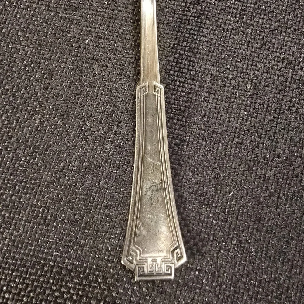 X6 Oneida GRECIAN Silverplate Dessert Spoon Rogers Greek Key Flatware 5 3/4